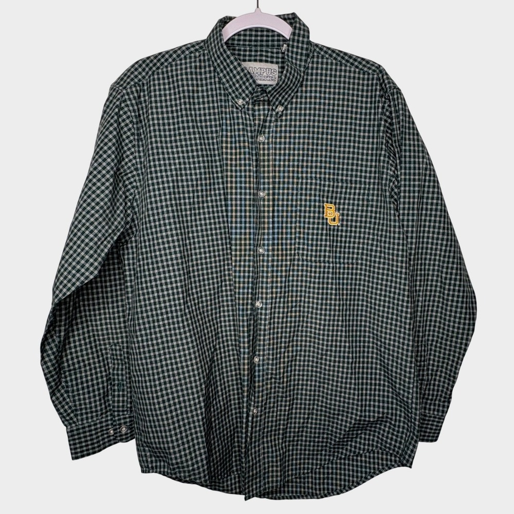 Baylor Bears Campus Specialties Mens Green Plaid Long Sleeve Shirt Size Large